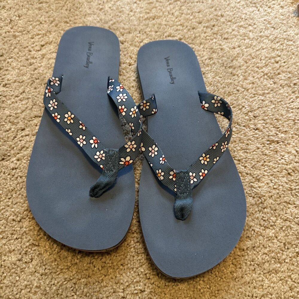 Vera Bradley Prairie Paisley Daisy Webbing Strap Flip Flops Size 9-10